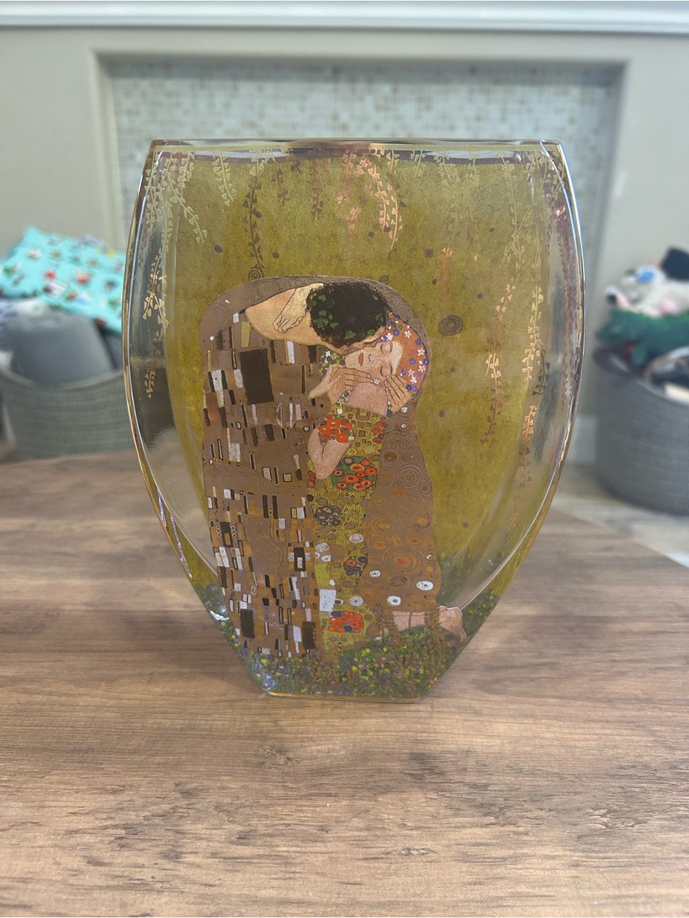 Antique Goebel Glass Vase with Gustav Klimt "The Kiss" Motif
